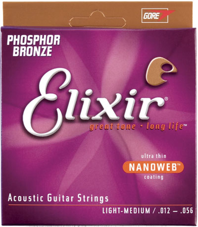 Elixir 16077 Phosphor Bronze Nanoweb Coated, Light-Medium (12 - 56)