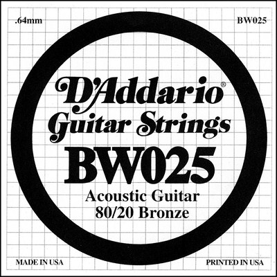 D'Addario BW025 80/20 Bronze Wound .025 inches (.64 mm), Single String