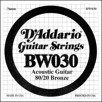 D'Addario BW030 80/20 Bronze Wound .030 inches (.76 mm), Single String