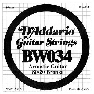D'Addario BW034 80/20 Bronze Wound .034 inches (.86 mm), Single String