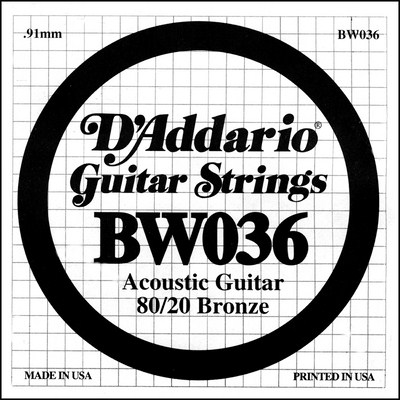 D'Addario BW036 80/20 Bronze Wound .036 inches (.91 mm), Single String