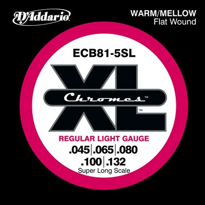 D'Addario Chromes ECB81-5SL Flatwound 5 String, Regular Light (45-132)
