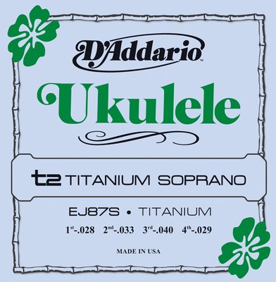 D'Addario T2 Titanium Soprano Ukulele EJ87S, Full Set