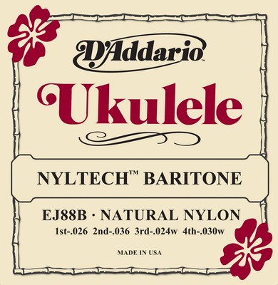 D'Addario Nyltech Natural Nylon Baritone Ukulele EJ88B, Full Set