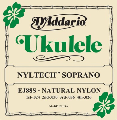 D'Addario Nyltech Natural Nylon Soprano Ukulele EJ88S, Full Set
