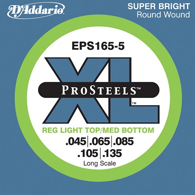D'Addario Pro Steels EPS165-5 Reg Light/Med Bottom (45-135) Full Set
