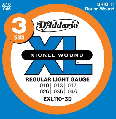 D'Addario EXL110-3D XL Nickel Electric Guitar (10 - 46) 3 Full Sets