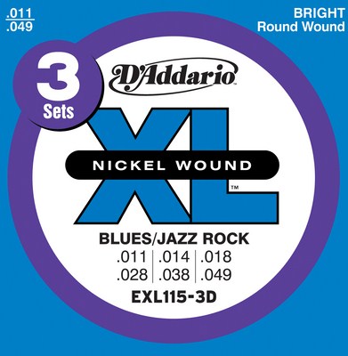 D'Addario EXL115-3D XL Nickel Electric (11 - 49), 3 Full Sets