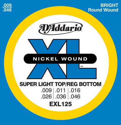 D'Addario EXL125 XL Super Light Top/Reg Bottom (9-46), Full Set