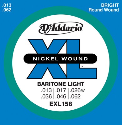 D'Addario Nickel Wound EXL158 Baritone Guitar Light (13-62), Full Set