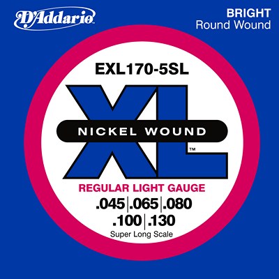D'Addario Nickel Wound EXL170-5SL Electric Bass (45-130) Full Set