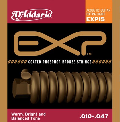 D'Addario EXP15 Extra-Light EXP Coated Phosphor Bronze, Full Set