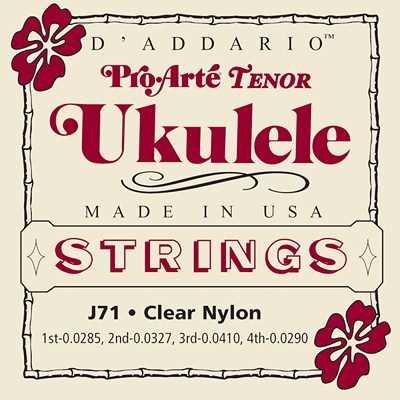 D'Addario Ukulele Strings J71 Tenor Ukulele Clear Nylon, Full Set