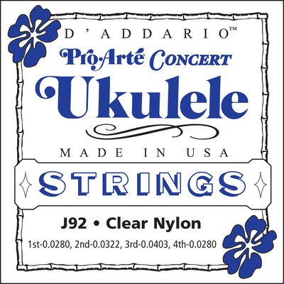 D'Addario Ukulele Strings J92 Concert Ukulele Clear Nylon, Full Set