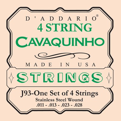D'Addario J93 Cavaquinho Stainless Steel Wound 4 Strings, Full Set