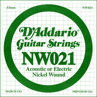 D'Addario NW021 Nickel Wound .021 inches (.53 mm), Single String