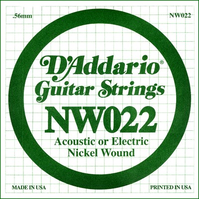 D'Addario NW022 Nickel Wound .022 inches (.56 mm), Single String