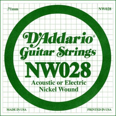 D'Addario NW028 Nickel Wound .028 inches (.71 mm), Single String