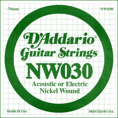 D'Addario NW030 Nickel Wound .030 inches (.76 mm), Single String