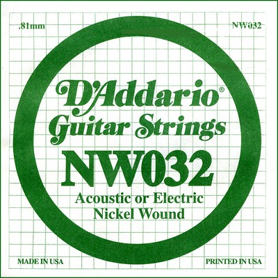 D'Addario NW032 Nickel Wound .032 inches (.81 mm), Single String
