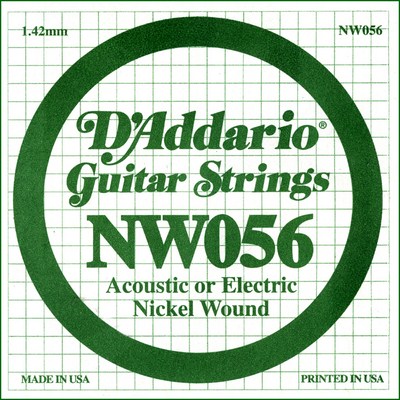 D'Addario NW056 Nickel Wound .056 inches (1.42 mm), Single String