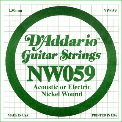 D'Addario NW059 Nickel Wound .059 inches (1.50 mm), Single String