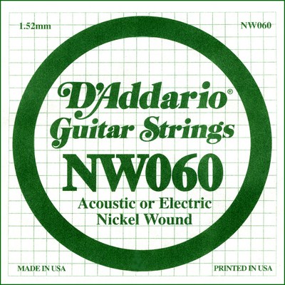 D'Addario NW060 Nickel Wound .060 inches (1.52 mm), Single String