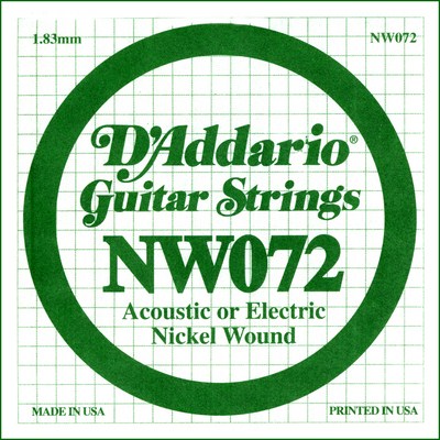 D'Addario NW072 Nickel Wound .072 inches (1.83 mm), Single String