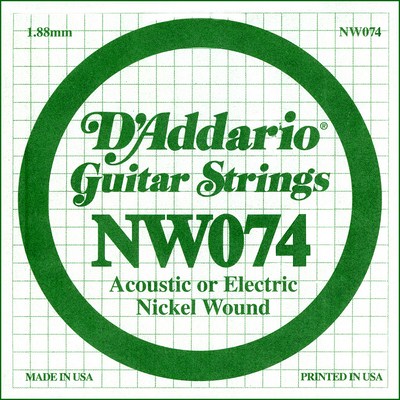 D'Addario NW074 Nickel Wound .074 inches (1.88 mm), Single String