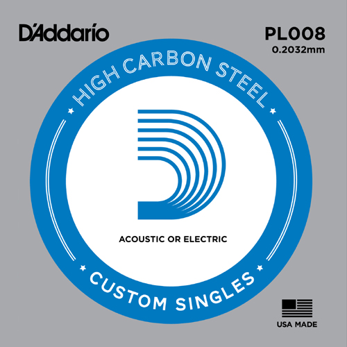 D'Addario PL008 Plain Steel Ball End .008 in. (.20 mm), Single