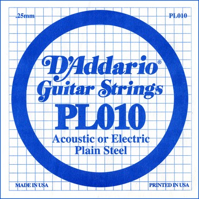 D'Addario PL010 Plain Steel Ball End .010 in. (.25 mm), Single