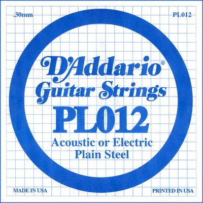D'Addario PL012 Plain Steel Ball End .012 in. (.30 mm), Single