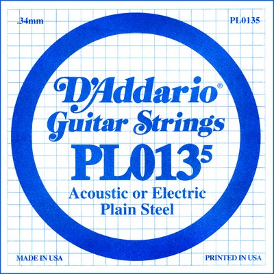 D'Addario PL0135 Plain Steel Ball End .0135 in. (.34 mm), Single