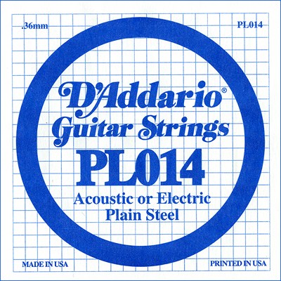 D'Addario PL014 Plain Steel Ball End .014 in. (.36 mm), Single