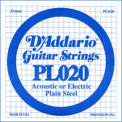 D'Addario PL020 Plain Steel Ball End .020 in. (.51 mm), Single