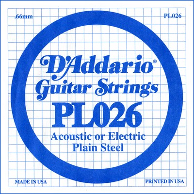 D'Addario PL026 Plain Steel Ball End .026 in. (.66 mm), Single