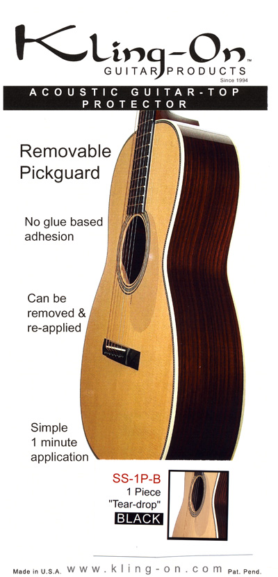 Kling-on Acoustic Guitar Removable Teardrop Pickguard, black
