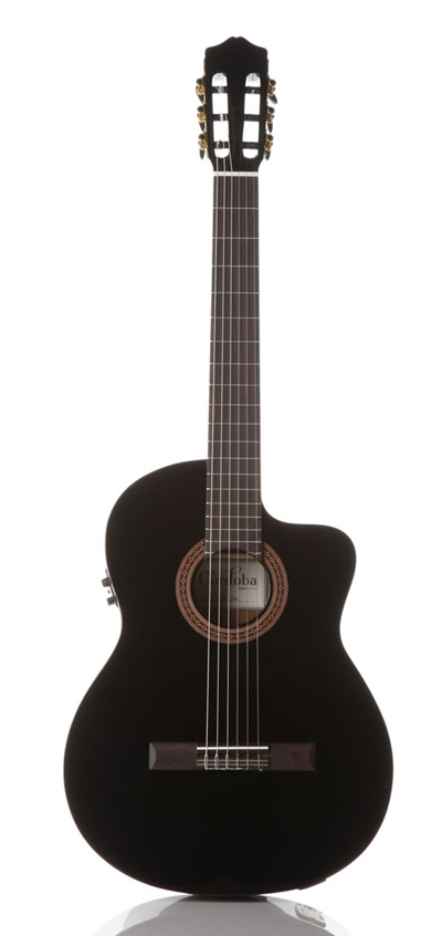 Cordoba C5-CEBK Cedar/Mahogany Classical Nylon Guitar, Black w/ pickup
