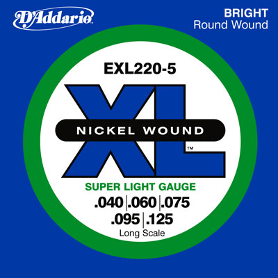 D'Addario Nickel Wound EXL220 5-String Bass (40-125), Full Set