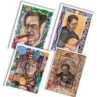 Classic Guitar Legends (4) Note Cards by illustrator Glenn Wolff