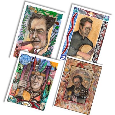 Classic Guitar Legends (4) Note Cards by illustrator Glenn Wolff