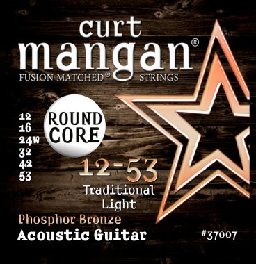 Curt Mangan 37007 Round Core Phosphor Bronze Acoustic Guitar, Traditional Light 12-53