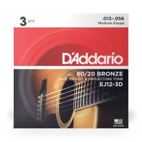 D'Addario 80/20 Bronze Acoustic Guitar Strings Med 13-56, 3 sets