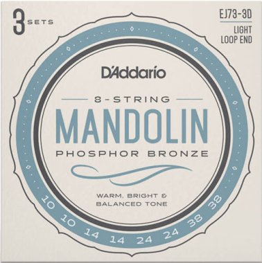 D'Addario EJ73-3D Phosphor Bronze Mandolin Strings Light 10-38, 3 Sets