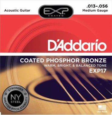 D'Addario EXP Coated Phosphor Bronze Acoustic Guitar EXP17 Med 13-56