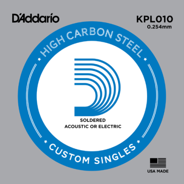 D'Addario KPL010 Plain Soldered Ball End .010 (.254 mm) Single String