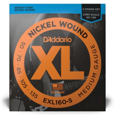 D'Addario Nickel Wound EXL160-5 Electric Bass (50-135), Full Set