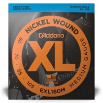 D'Addario Nickel Wound EXL160M Medium Gauge (50-105), Medium Scale Set