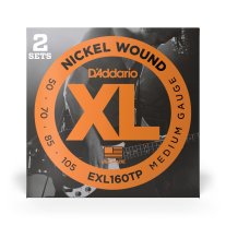 D'Addario Nickel Wound EXL160TP Medium Gauge (50-105), 2 Pack