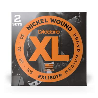 D'Addario Nickel Wound EXL160TP Medium Gauge (50-105), 2 Pack